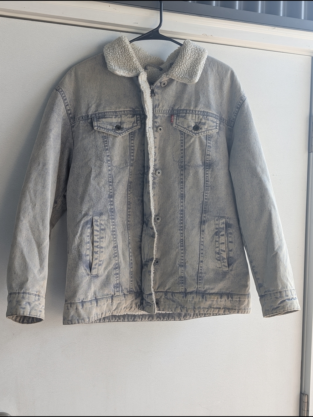 Vintage 90s Levi's Sherpa Lined Denim Trucker Jacket Light Wash Acid Size Medium